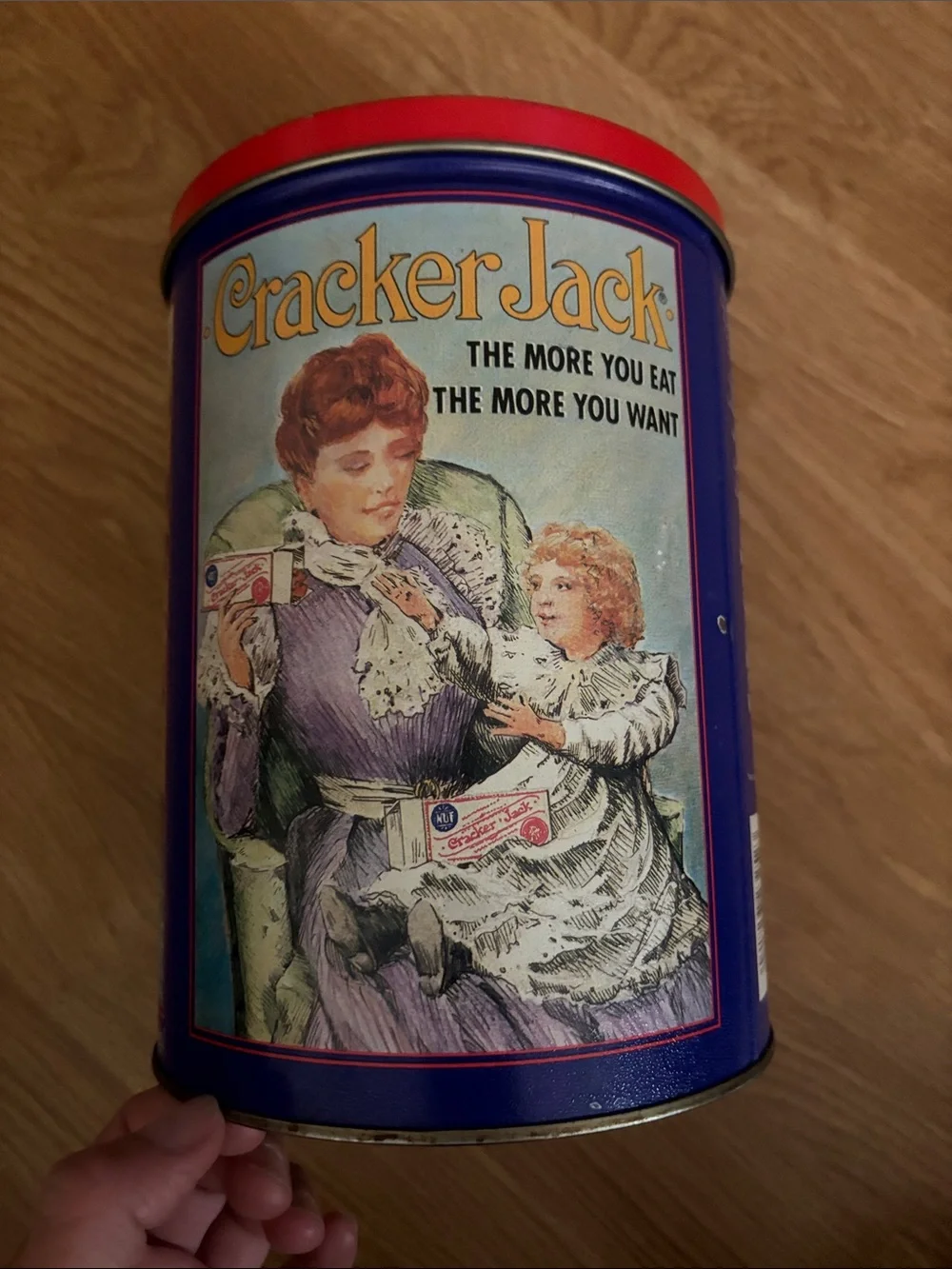 Cracker Jack Decorative Tin Canister - Red & Blue